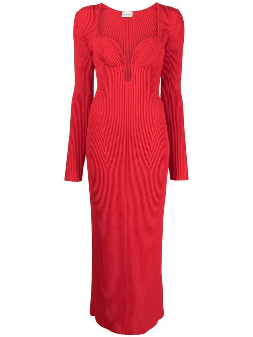 Ribbed knitted maxi dress - Red