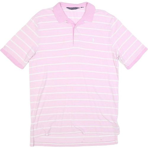 POLO RALPH LAUREN Mens Pink & White Striped Short Sleeve Polo Shirt M Classic