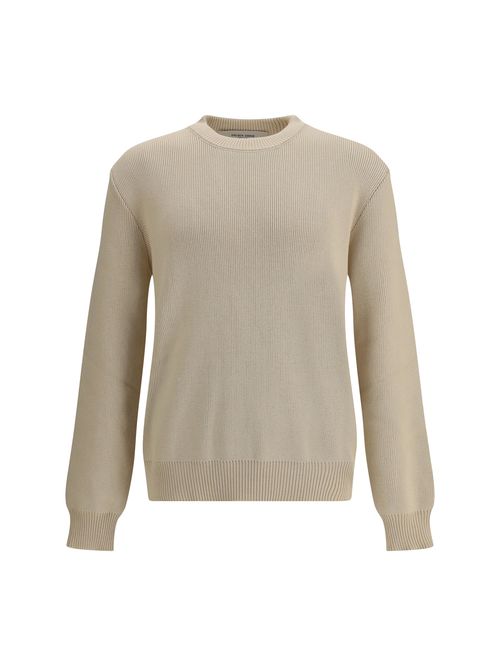 Ribbed-Knit Cotton Sweater — Beige