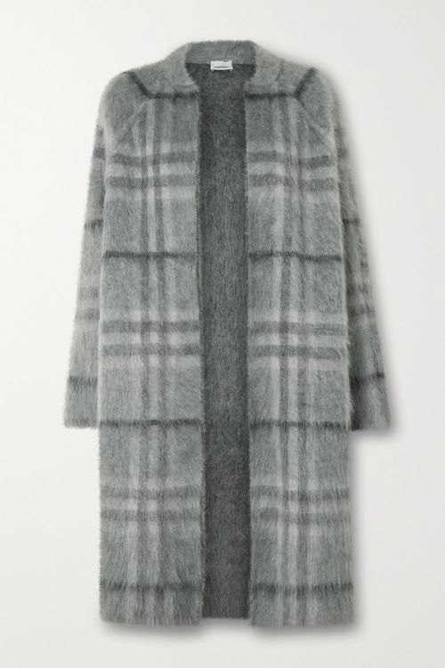 Checked Mohair-blend Coat - Gray - small