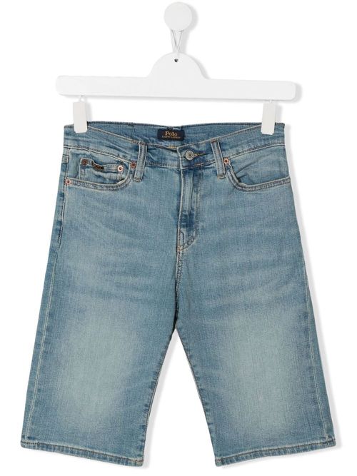 Logo patch denim shorts - Blue