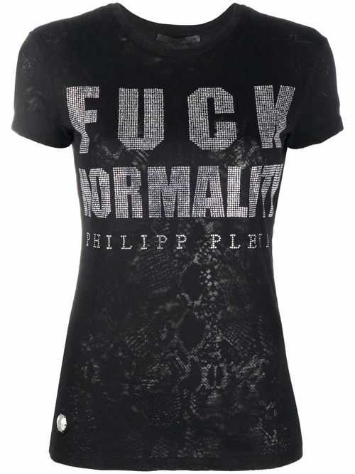 Crystal-embellished snake-print T-shirt - Black