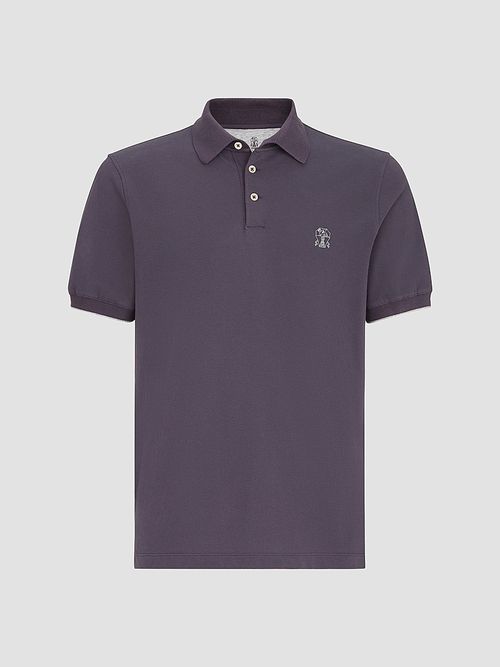 Men's Cotton Piqué Polo Shirt with Logo - Purple