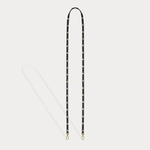 Sarah Pebble Leather Pyramid Stud Strap in Black/Gold |