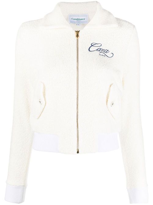 Embroidered-logo zip-fastening jacket - White