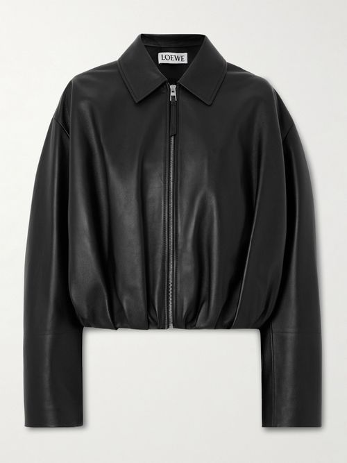 Gathered Leather Jacket - Black