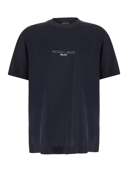 Logo-Embroidered Cotton Lyocell T-Shirt — Navy