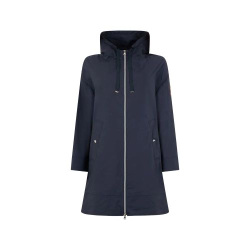 Elastane Drawstring Hood Coat — Navy