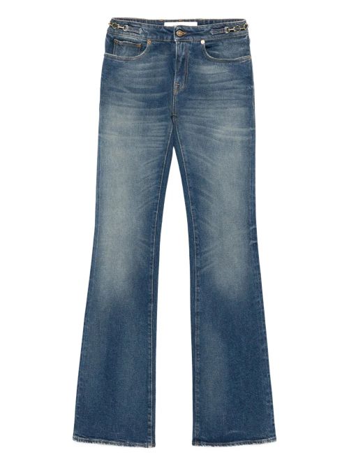 Buckle-Embellished Flared Jeans — Blue