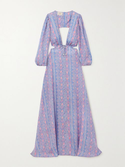 Clara Cutout Printed Silk-habotai Maxi Dress - Lilac