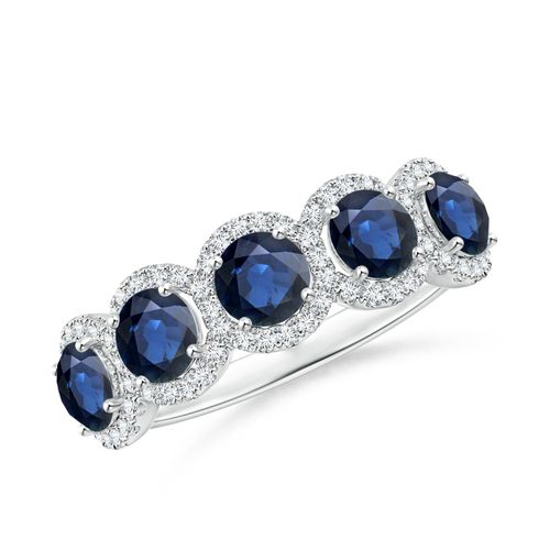 Angara 1.65 Carats Half Eternity Five-Stone Sapphire Halo Ring in 18K White Gold