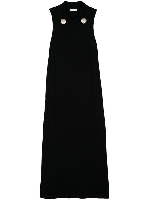 Spread-collar wool maxi dress - Black