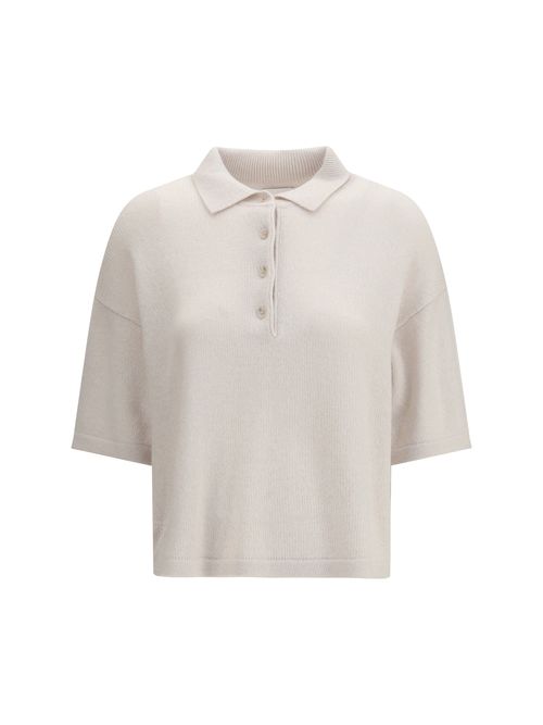 Short-Sleeve Cashmere Polo — Beige