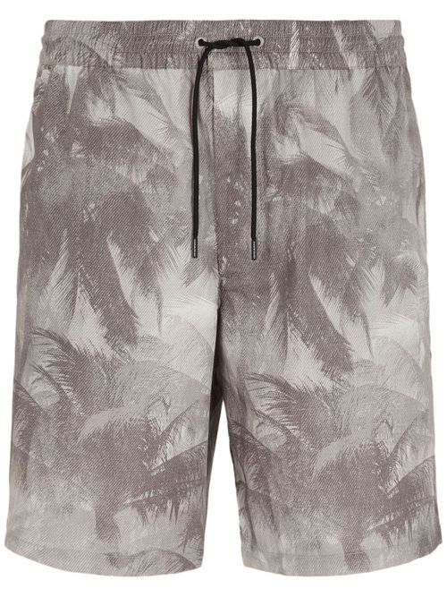 Palm tree-print drawstring track shorts - Brown