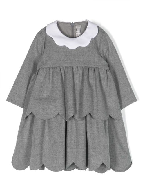 Scallop-trim long-sleeved dress - Grey