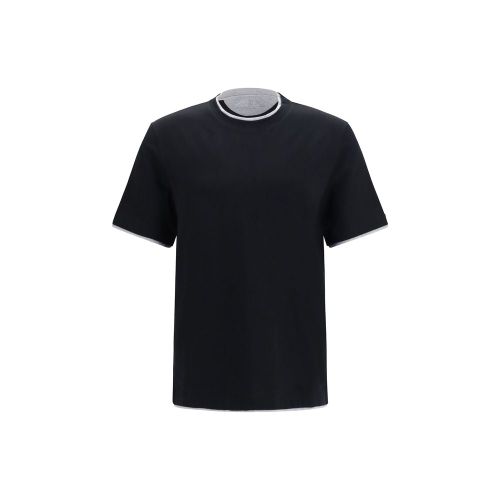 Two-Tone Trim Cotton T-Shirt — Black