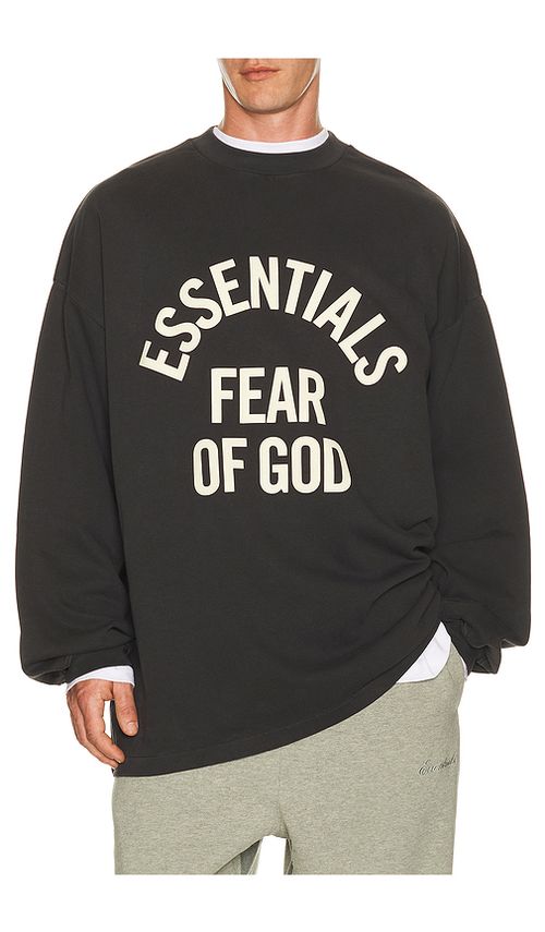 Fear of God ESSENTIALS Campus 90's Long Sleeve Tee in Black. XS. Also in S, M, L, XL/1X
