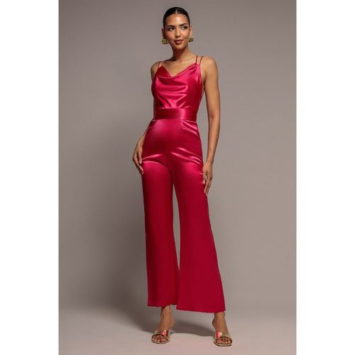 Goddiva Satin Cowl Neck Romper - Cerise