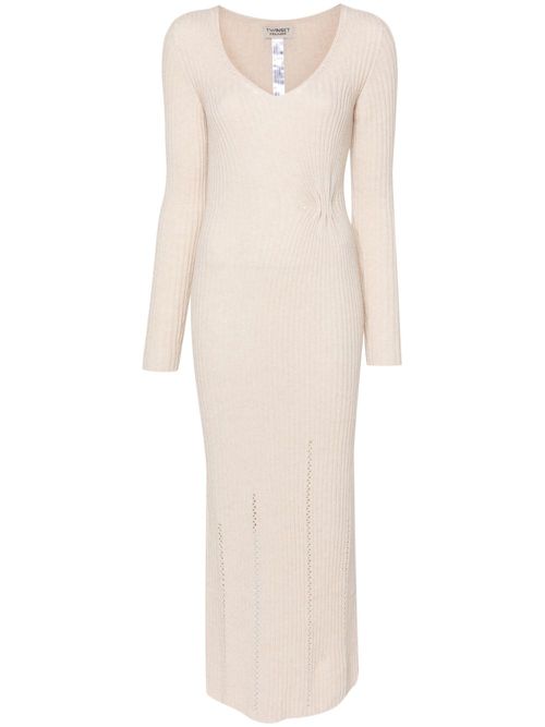 Pinched ribbed-knit maxi dress - Neutrals