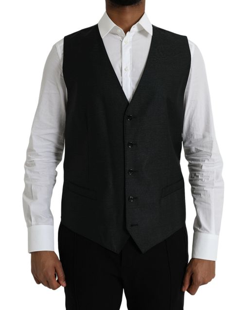 Virgin Wool and Silk Formal Vest — Black