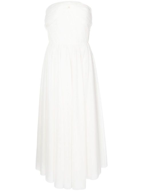 Sheer-sleeve pleated dress - White