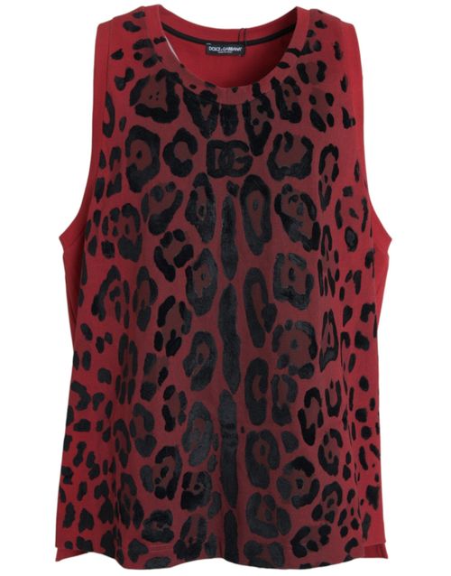 Leopard Print Cotton Tank Top — Red