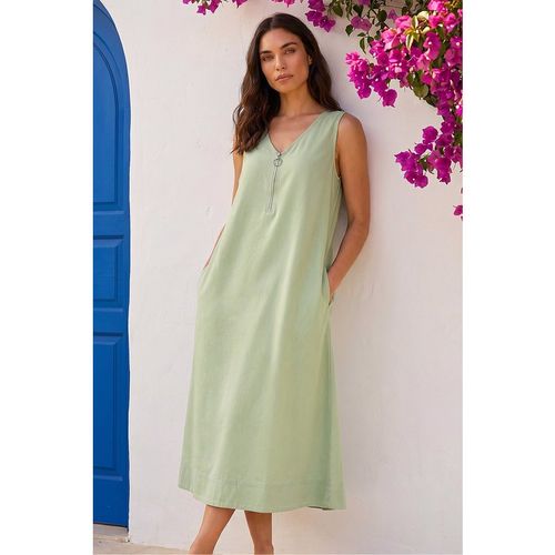 Roman Womens Zip Front Sleeveless Midi Dress - Green