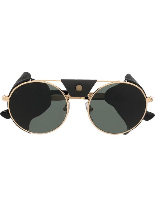 Tinted leather-side rounded sunglasses - Gold
