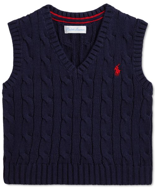 Baby Cotton Cable-Knit Sweater Vest - Navy