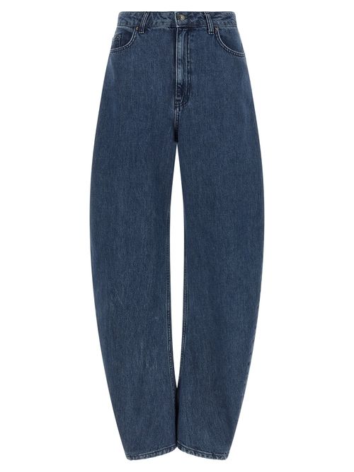 Draped Barrel Leg Jeans — Blue