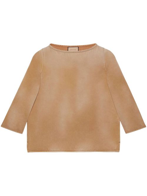 Logo-embroidered denim top - Neutrals