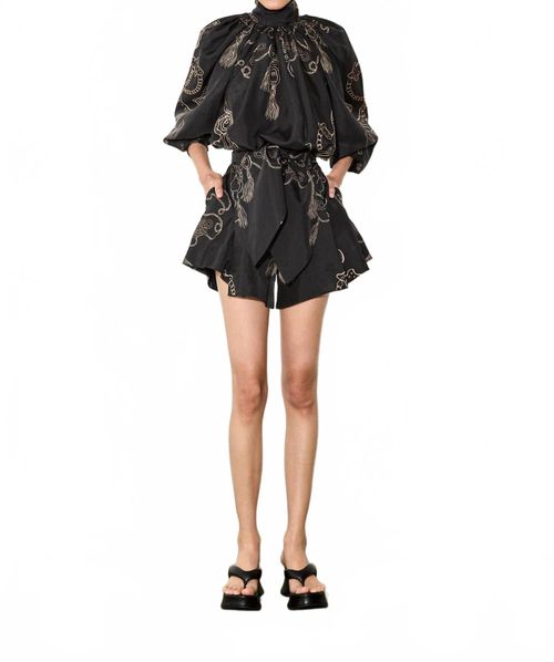 Joyce Silk Puffed Sleeves Blouse In Golden Hour