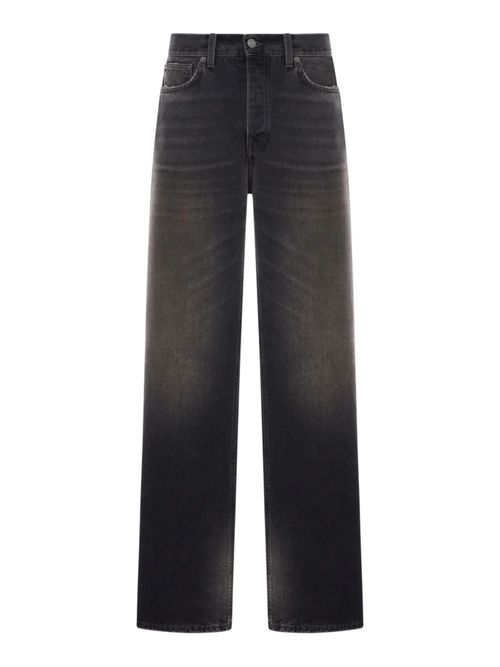 Classic Straight Leg Jeans with Five Pockets and Leather Logo Patch