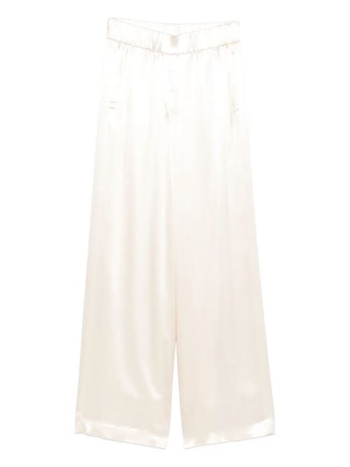 Elastic-Waist Wide-Leg Trousers — Beige