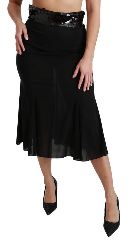 Sequin-Embellished Silk Skirt — Black