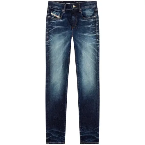 Men's Diesel 2019 D-Strukt Dark Blue Distressed Wash Jeans - Size: 30/32