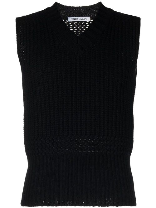 Sleeveless V-neck jumper - Black