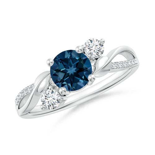 Angara 0.95 Carat London Blue Topaz and Diamond Twisted Vine Ring in Platinum