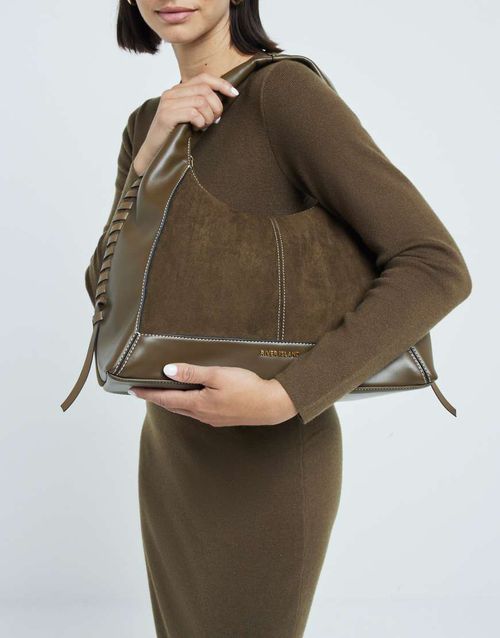 Whipstitch slouch bag in khaki-Green