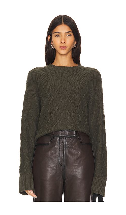 Sanctuary Coastal Cable Crewneck Sweater in Dark Olive. XS also in L, M, S, XL