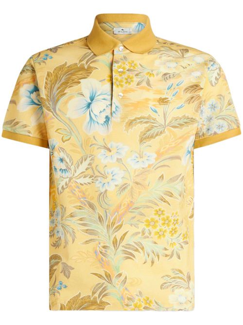 Floral-print cotton polo shirt - Yellow