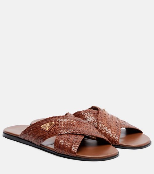 Woven leather slides