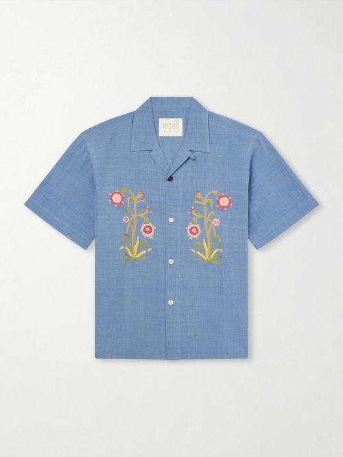 Ronen Convertible-Collar Embroidered Cotton Shirt