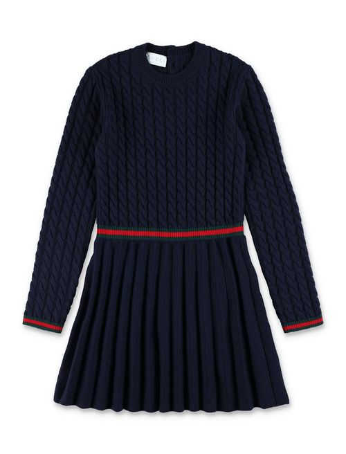 Girls' Cable-Knit Mini Dress with Signature Web Trim