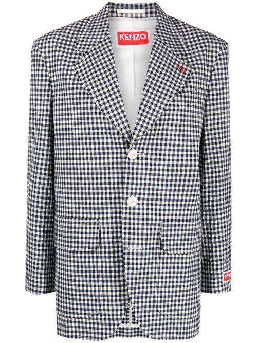 Gingham single-breasted blazer - Blue
