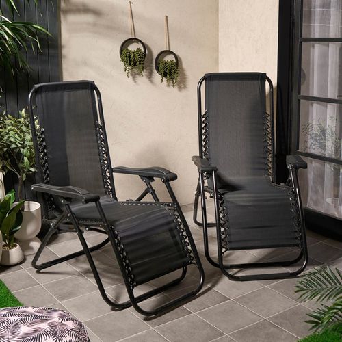 OHS 2 Pack Zero Gravity Sun Lounging Garden Chairs - Black