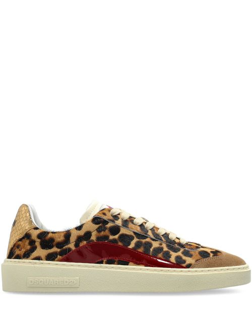 Leopard-print leather sneakers - Brown