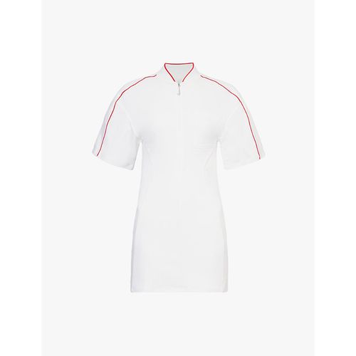 Womens White University Red Boxy Short-sleeve Cut-out Stretch-woven Mini Dress Xs