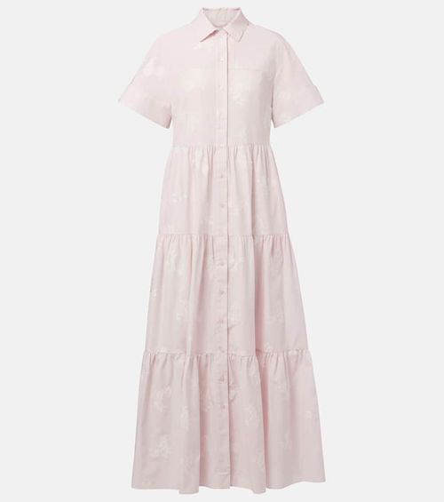 Embroidered tiered cotton shirt dress