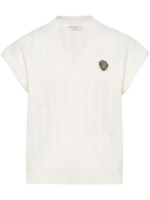 Logo-Patch Cable-Knit Cashmere Vest — White